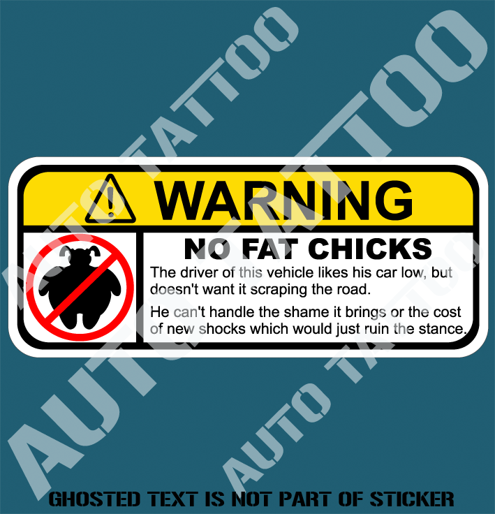 Adesivo Vinile Divertente 'NO FAT CHICKS' - 3.5x6 Pollici, Per Auto, Muro, Finestra - Oracal